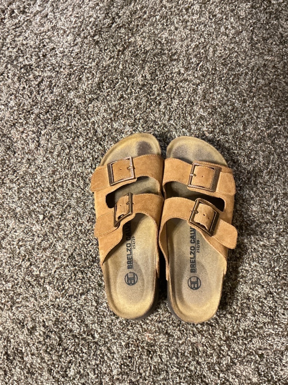 Brelzo Calvior double strap platform sandal, size 39, color tan